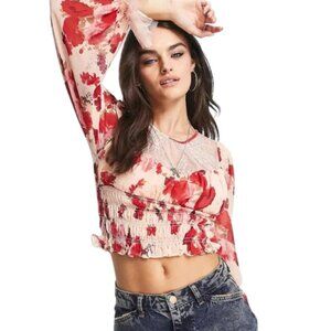 Free People Daphne Floral Lace Smocked Crop Top Romantic Combo Size M